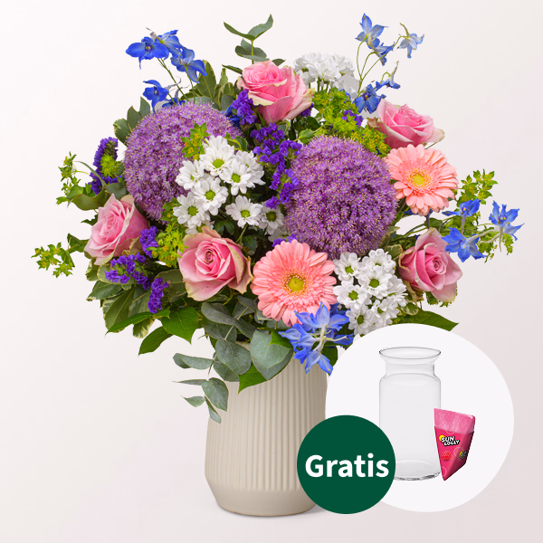 Blumenstrauß Herzlich mit Halloren Kugeln & Vase