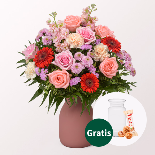 Blumenstrauß zum Muttertag mit Vase & Ferrero Giotto