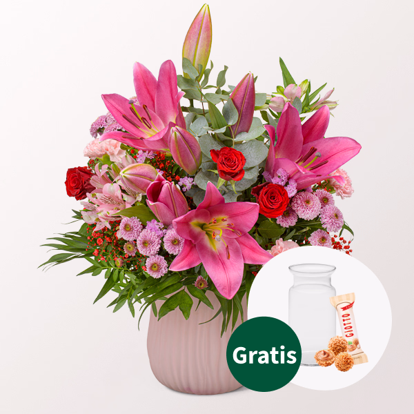 Blumenstrauß Für Mama mit Vase & Ferrero Giotto 3er