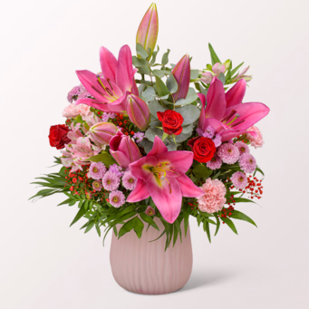 Blumenstrauß Für Mama mit Vase & Ferrero Giotto 3er