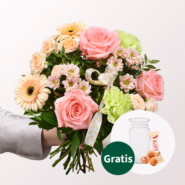 Blumenstrauß Liebevoll mit Vase & Ferrero Giotto