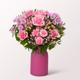 Blumenstrauß Muttertagsfreude mit Vase & Ferrero Giotto 3er