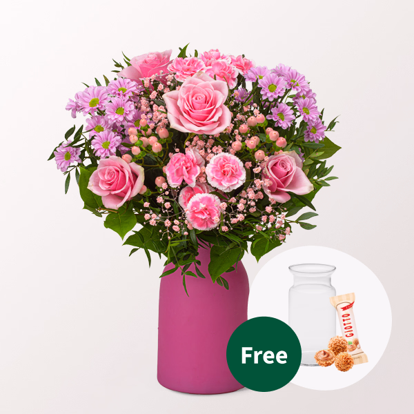 Flower Bouquet Muttertagsfreude with vase & 3 Ferrero Giotto