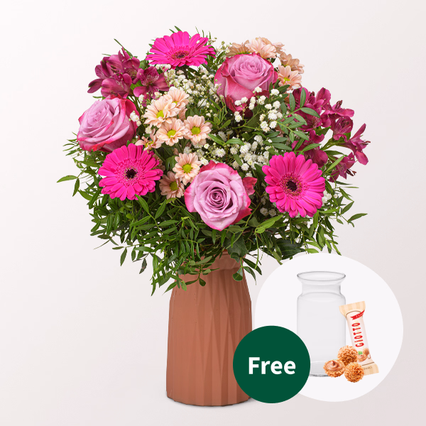 Flower Bouquet Blumenfreude with vase & 3 Ferrero Giotto