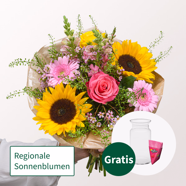 Blumenstrauß Pure Freude mit SunLolly Himbeere & Vase