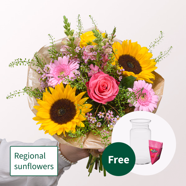 Flower Bouquet Pure Freude with SunLolly Raspberry & vase