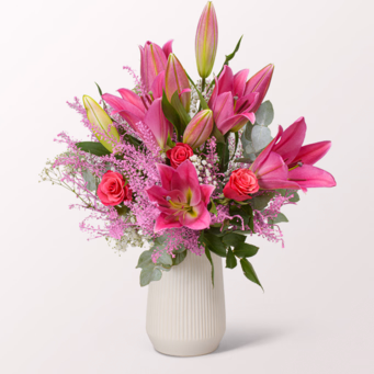 Blumenstrauß Die Beste mit Vase & Ferrero Giotto 3er