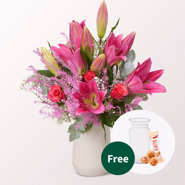 Flower Bouquet Die Beste with vase & 3 Ferrero Giotto