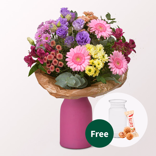 Flower Bouquet Superheldin with vase & 3 Ferrero Giotto