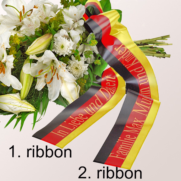 Black red golden Mourning Bow with 2 ribbons