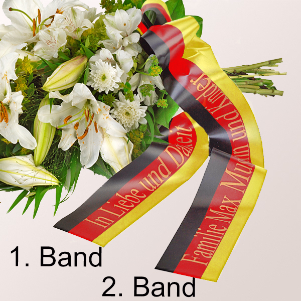 Schwarz rot goldene Trauerschleife mit 2 Bändern