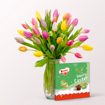 20 Tulips in a Bunch with vase & Ferrero Easter Greeting
