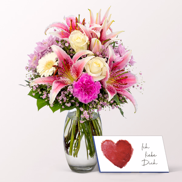 Blumenstrauß Glücksmoment mit Merci & Vase
