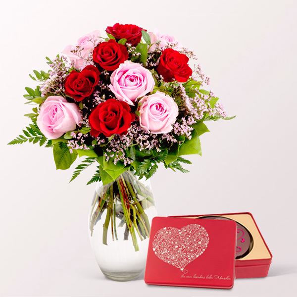 Rose Bouquet Harmony with Sacher cake & vase