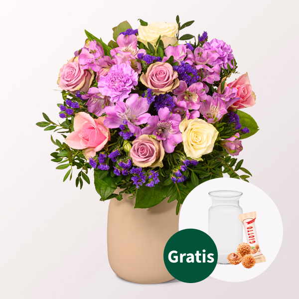 Blumenstrauß Danke mit Vase & Ferrero Giotto