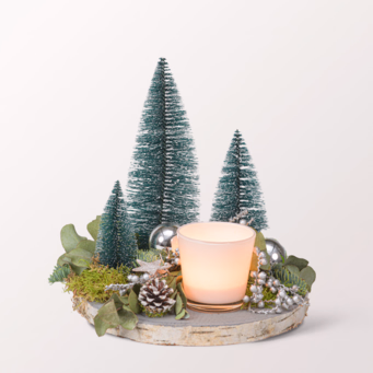 Adventsgesteck Weihnachtslicht mit Halloren Kugeln