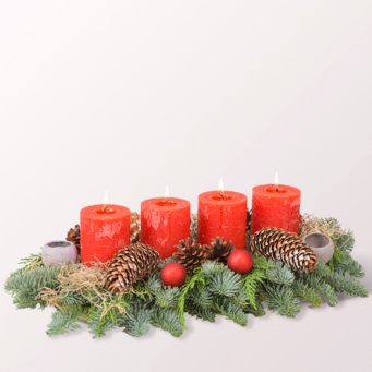 Adventsgesteck Wintergrüße (32 x 12 cm) mit Halloren Kugeln