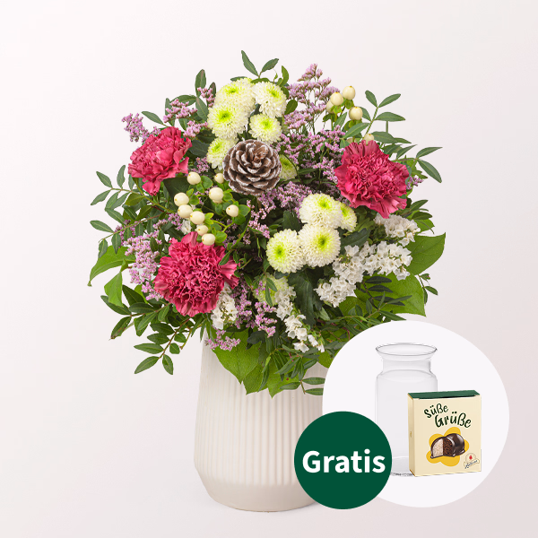 Blumenstrauß Winterode mit Halloren Kugeln & Vase