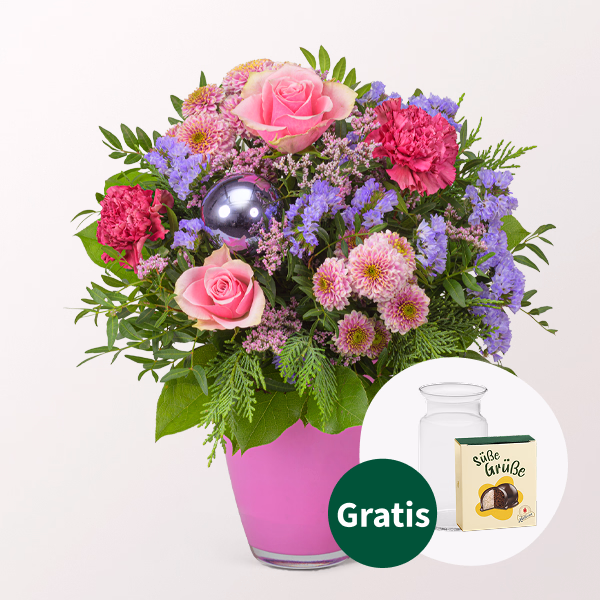 Blumenstrauß Winterglühen mit Halloren Kugeln & Vase