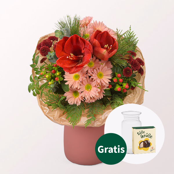 Blumenstrauß Winterliebling mit Halloren Kugeln & Vase