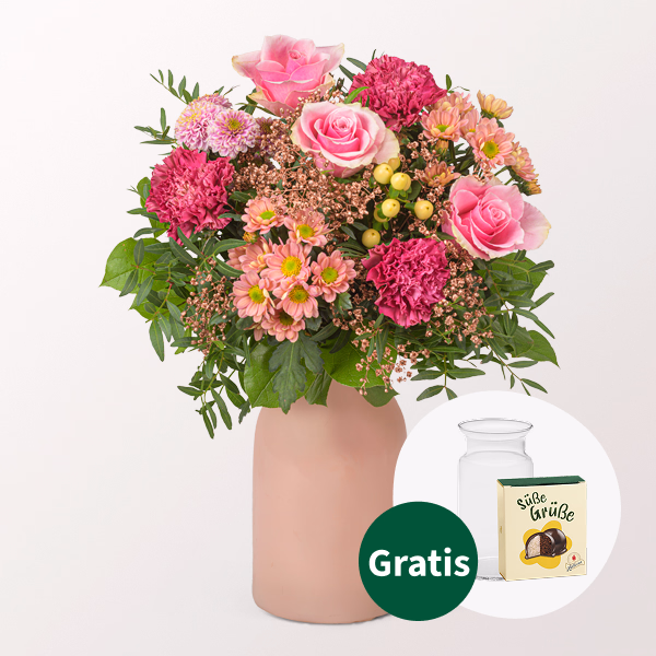 Blumenstrauß Winterspiel mit Halloren Kugeln & Vase