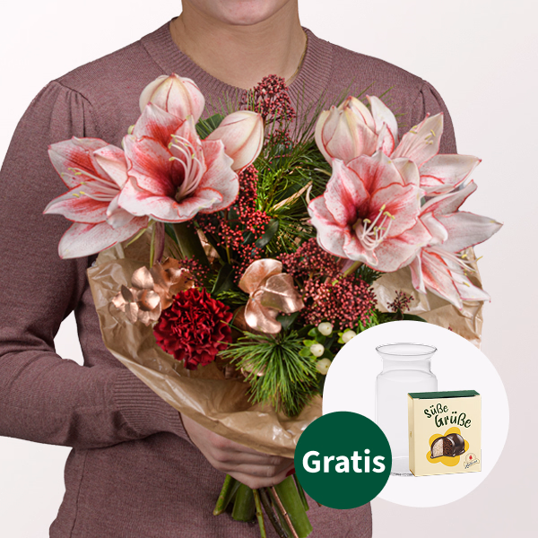 Blumenstrauß Winterlaune mit Halloren Kugeln & Vase