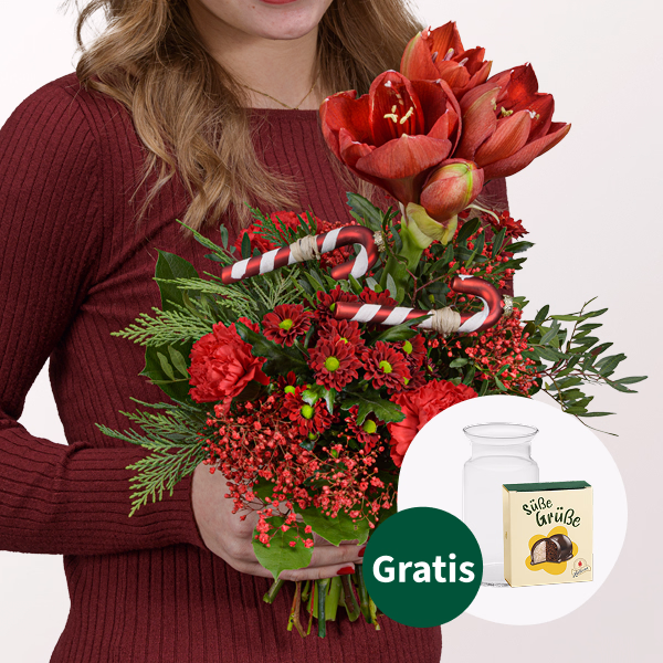 Blumenstrauß Schöne Bescherung mit Halloren Kugeln & Vase