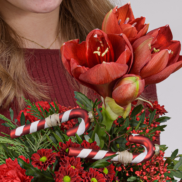 Blumenstrauß Schöne Bescherung mit Halloren Kugeln & Vase