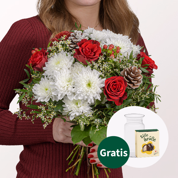 Blumenstrauß Vorfreude mit Halloren Kugeln & Vase