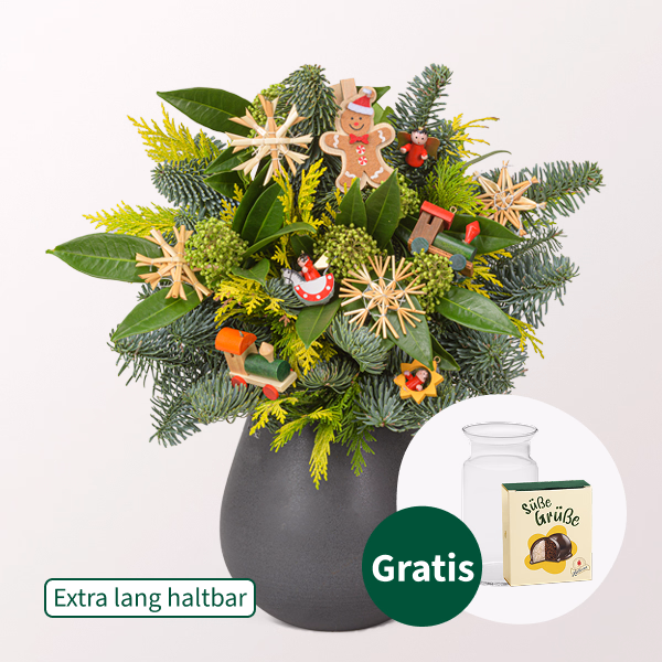 Blumenstrauß Bescherung mit Halloren Kugeln & Vase