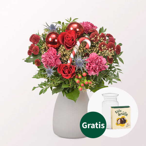 Blumenstrauß Festliche Bescherung mit Halloren Kugeln & Vase