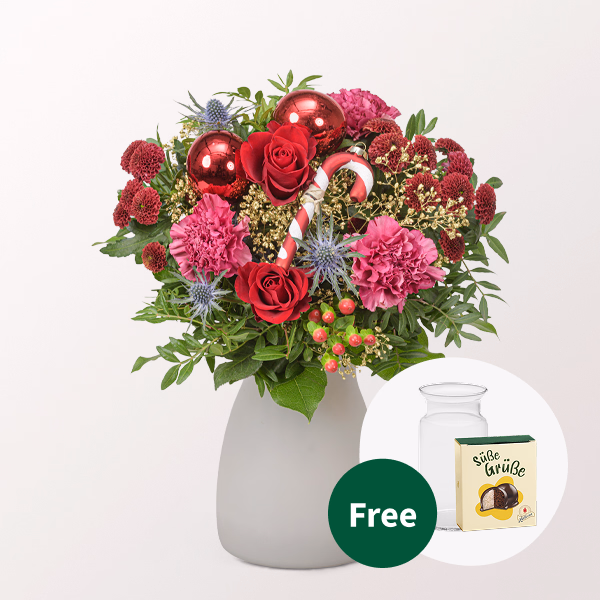 Flower Bouquet Festliche Bescherung with Halloren Balls & vase