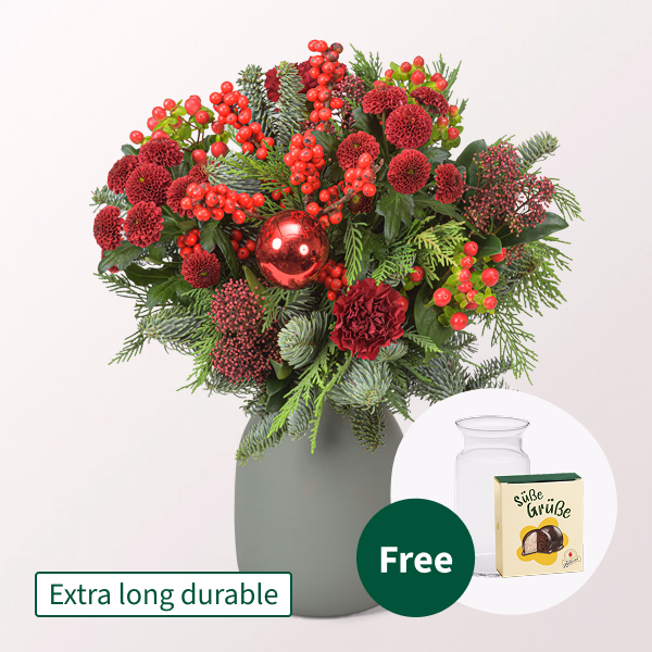 Flower Bouquet Red Velvet with Halloren Balls & vase