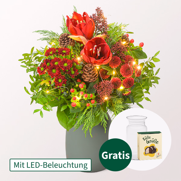Blumenstrauß Merry Christmas mit Halloren Kugeln & Vase