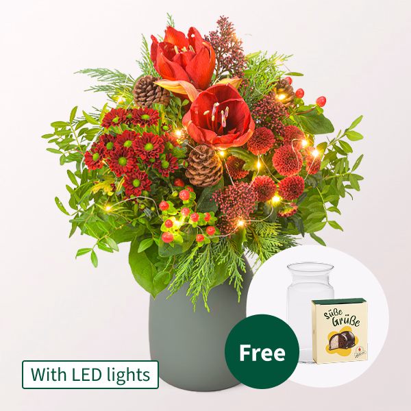 Flower Bouquet Merry Christmas with Halloren Balls & vase
