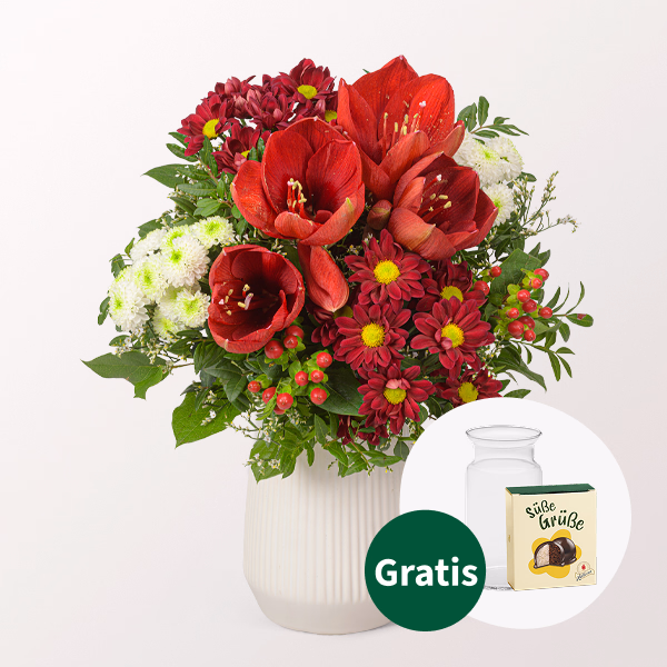 Blumenstrauß Winterzauber mit Halloren Kugeln & Vase