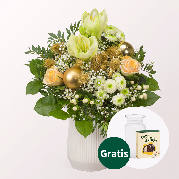 Blumenstrauß Goldschimmer mit Halloren Kugeln & Vase