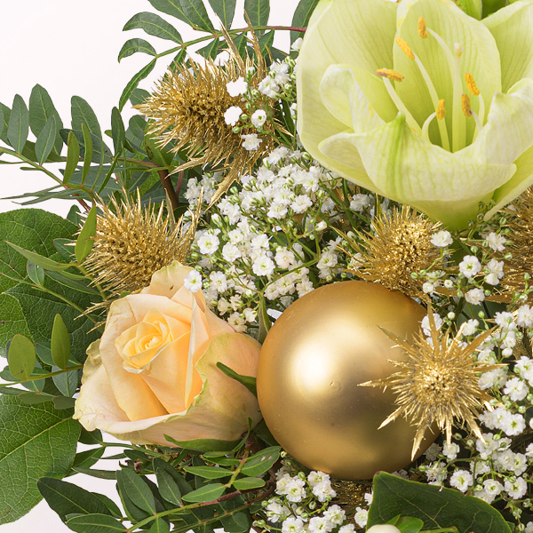 Blumenstrauß Goldschimmer mit Halloren Kugeln & Vase