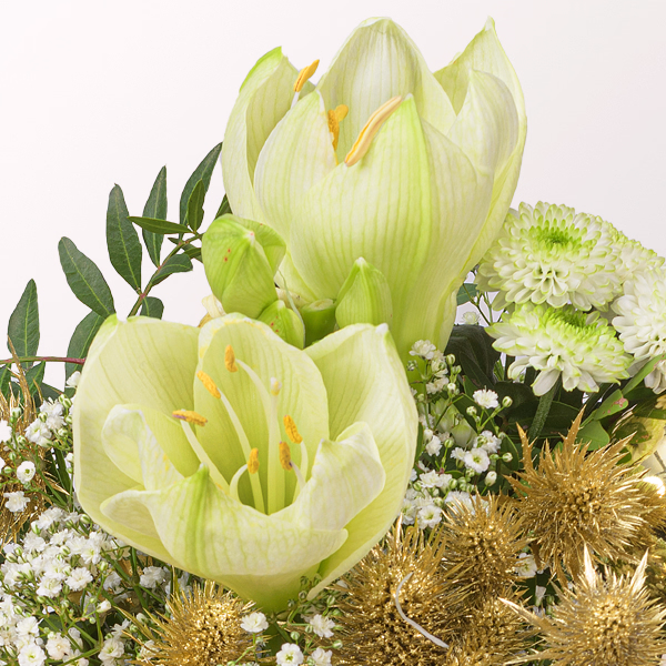 Blumenstrauß Goldschimmer mit Halloren Kugeln & Vase