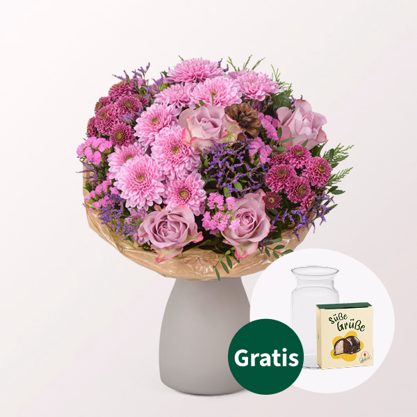 Blumenstrauß Weihnachtstanz mit Halloren Kugeln & Vase