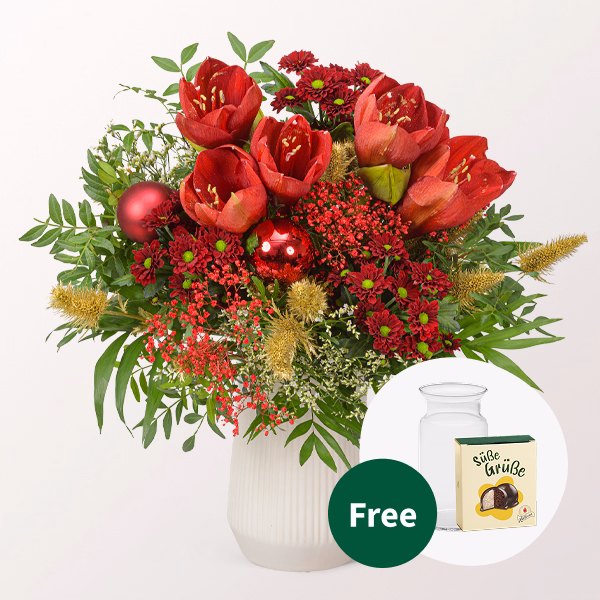 Flower Bouquet Weihnachtsfreude with Halloren Balls & vase