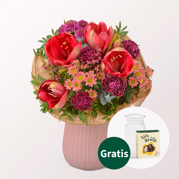 Blumenstrauß Winterfarben mit Halloren Kugeln & Vase