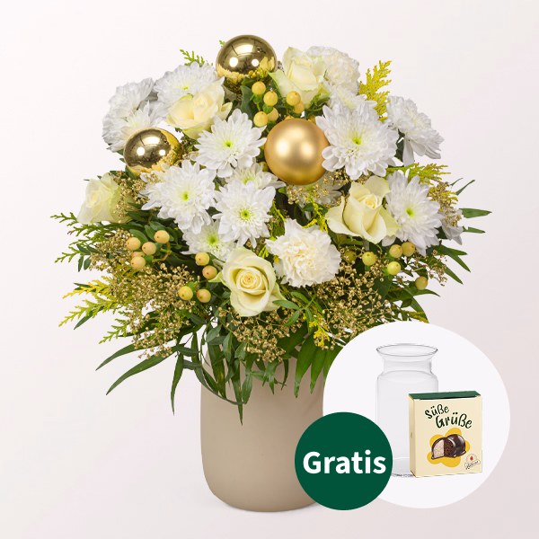 Blumenstrauß Schneezauber mit Halloren Kugeln & Vase
