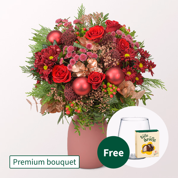 Premium Bouquet Weihnachtszeit with Premium Vase & Halloren Balls