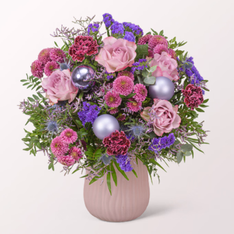 Premiumstrauß Weihnachtszauber mit Premiumvase & Halloren Kugeln
