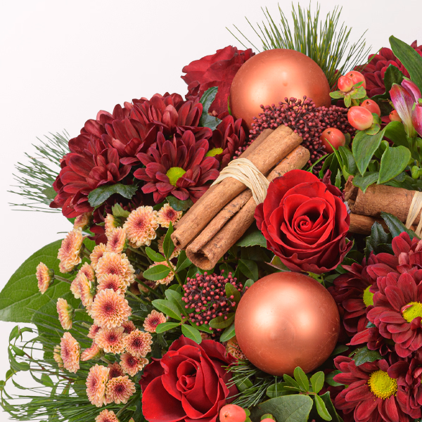 Premium Bouquet Weihnachtsglück with Premium Vase & Halloren Balls