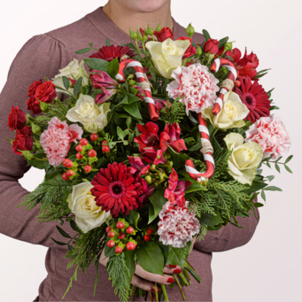 Premiumstrauß Weihnachten mit Premiumvase & Halloren Kugeln
