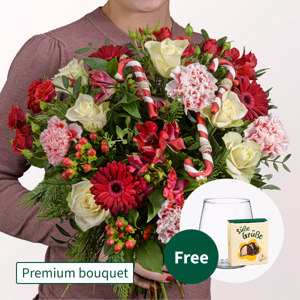 Premium Bouquet Weihnachten with Premium Vase & Halloren Balls