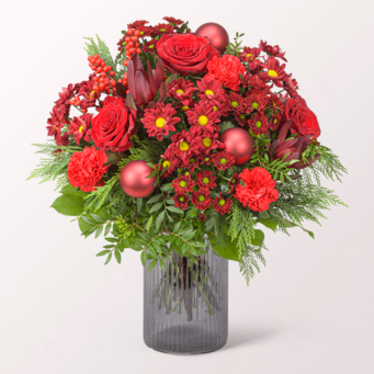 Premium Bouquet Weihnachtsüberraschung with Premium Vase & Halloren Balls
