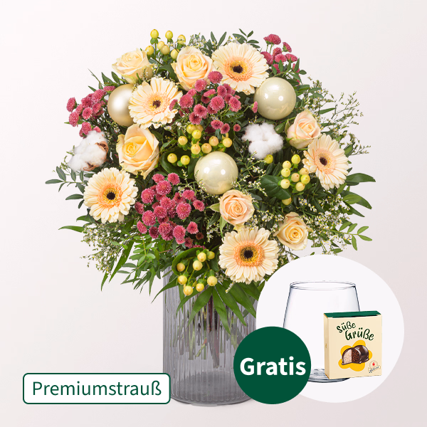 Premiumstrauß Zauberhaft mit Premiumvase & Halloren Kugeln